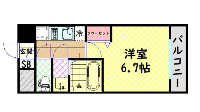 プレサンスOSAKADOMECITYクロスティ(1K/3階)の間取り写真