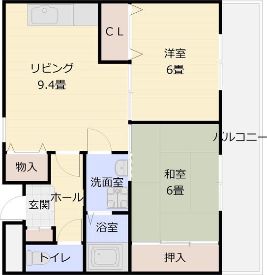 ハイツにしわだに(2LDK/4階)の間取り写真