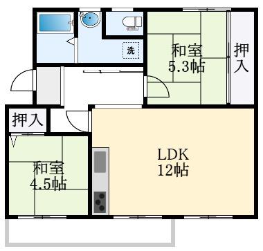 公団狭山7棟(2LDK/3階)の間取り写真