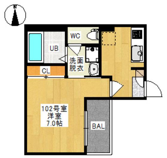 REGALEST SK 高柳(1K/1階)の間取り写真