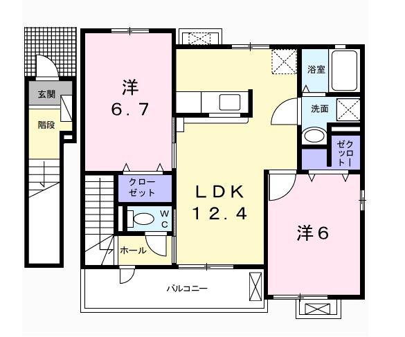 ソレイユ ルヴァン(2LDK/2階)の間取り写真