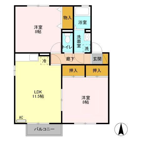 グランオークC(2LDK/2階)の間取り写真
