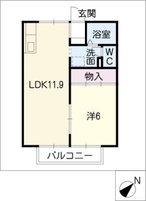 コーポりき(1LDK/1階)の間取り写真