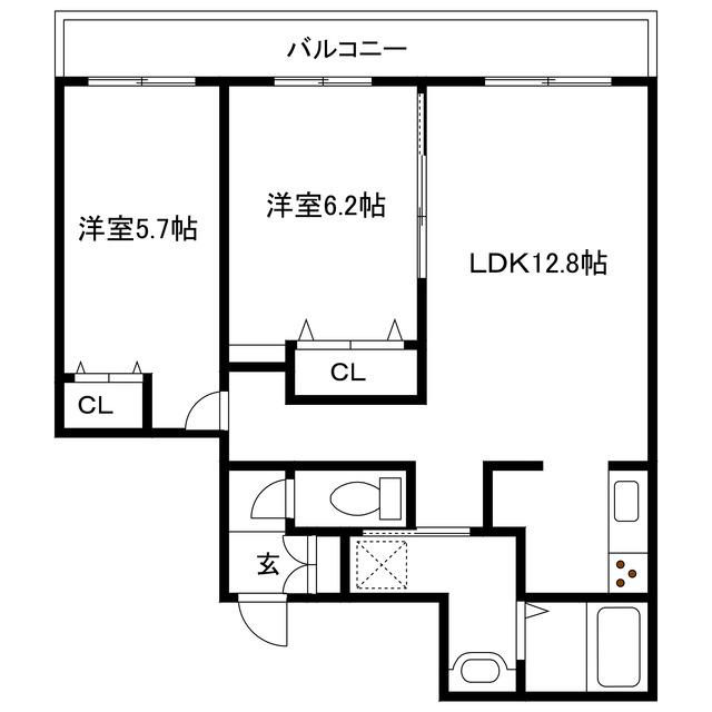 グランメール行啓通(2LDK/4階)の間取り写真