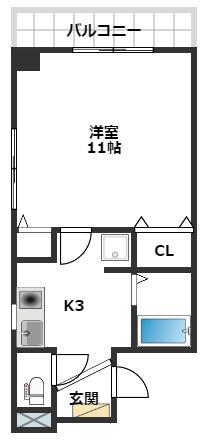 いわき6番館(1K/9階)の間取り写真