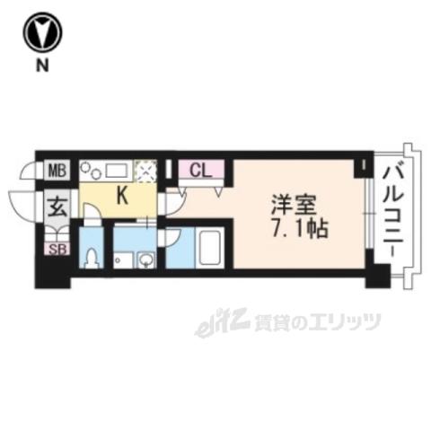 ベラジオ京都烏丸十条Ⅱ(1K/3階)の間取り写真