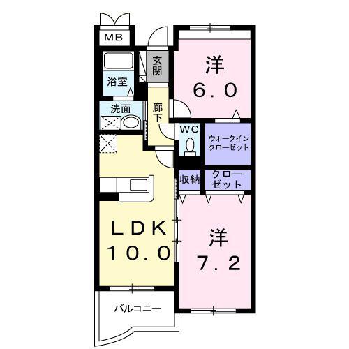 ハミングスクエアA(2LDK/2階)の間取り写真