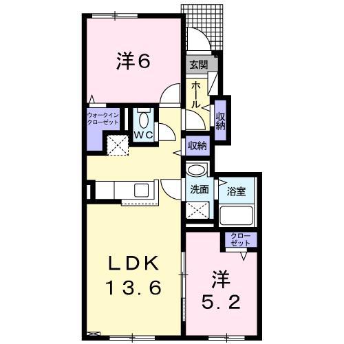 フェリシタII(2LDK/1階)の間取り写真