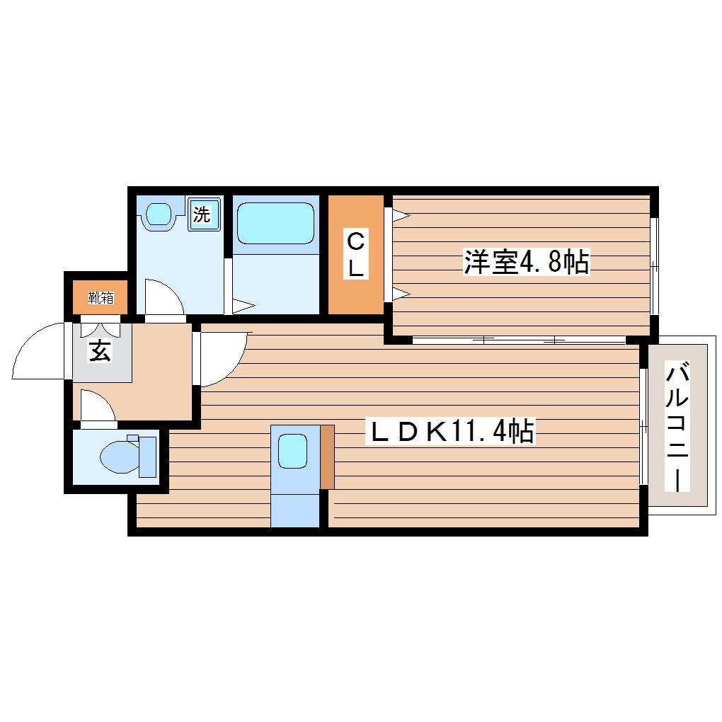 プロモ河原町 (1LDK/4階)の間取り写真