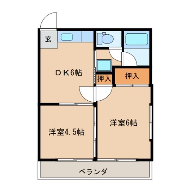 コーポ杉本A(2DK/2階)の間取り写真