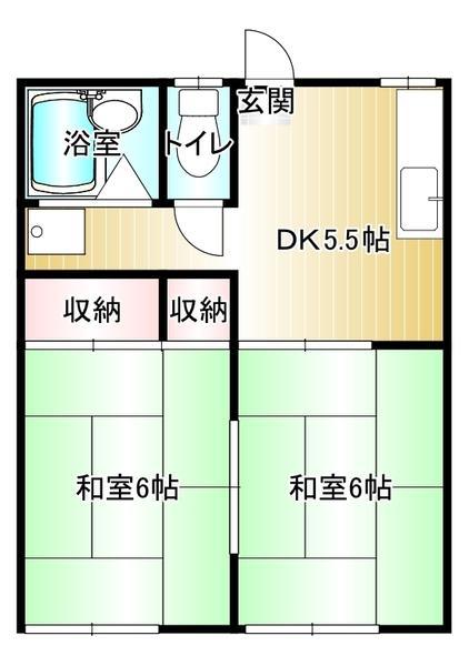 レインボウハイツ(2DK/2階)の間取り写真