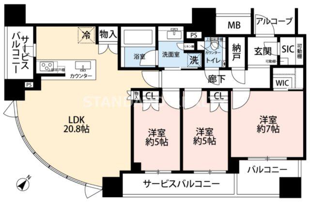 シエリアタワー中之島(3LDK/17階)の間取り写真