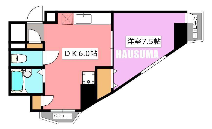 クレストパレス荒川(1DK/5階)の間取り写真