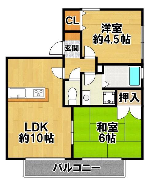 三輪アザレア(2LDK/1階)の間取り写真