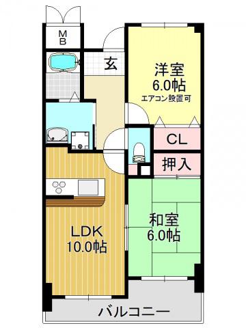 ラシーヌK(2LDK/4階)の間取り写真