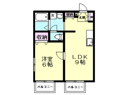 アオキハイツB(1LDK/2階)の間取り写真