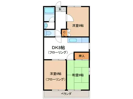 ウッディパレス・ブルーウェーブ(3DK/2階)の間取り写真