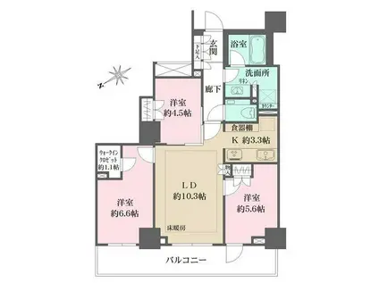 ザ・パークハウス三田ガーデン レジデンス&タワー(3LDK/9階)の間取り写真