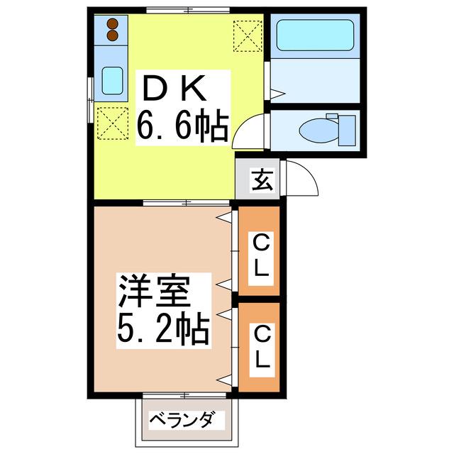 フローラルハイツ内田1号棟(1DK/2階)の間取り写真