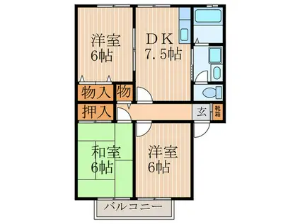 サンガーデン錦城(3DK/2階)の間取り写真