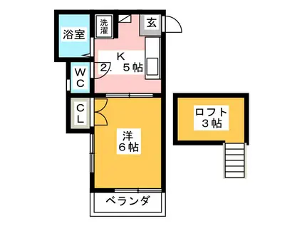 カノン鶴巻(1K/2階)の間取り写真