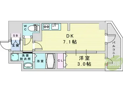 アドバンス大阪フルーヴ(1DK/8階)の間取り写真