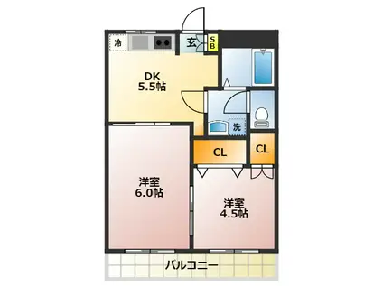 ミナミ常盤台マンション(2DK/4階)の間取り写真