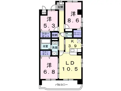 グラシエ(3LDK/4階)の間取り写真