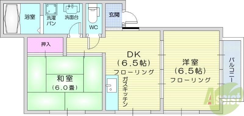 ブリシャントヒルズ(2DK/2階)の間取り写真