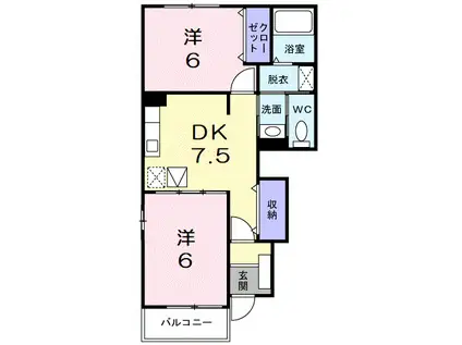 ポート リジェールII(2DK/1階)の間取り写真