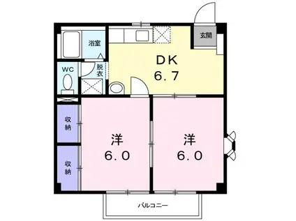 アイビーハイツC(2DK/2階)の間取り写真