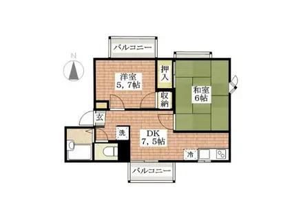 レーベンファミール鮎川(2DK/2階)の間取り写真