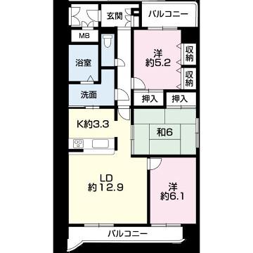 朝日プラザ野里北野町(3LDK/2階)の間取り写真