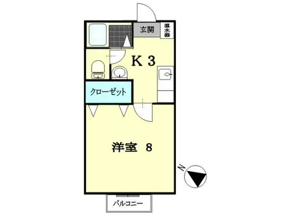 アリヴィオII番館(1K/1階)の間取り写真