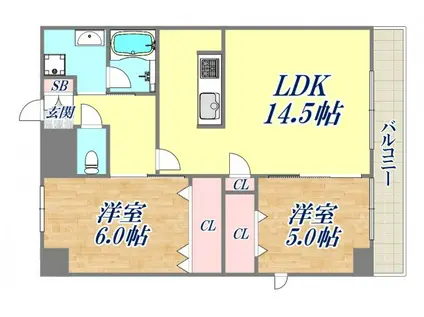 エバーグレイス西宮3(2LDK/5階)の間取り写真
