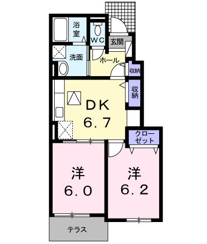 ららこーと B(2DK/1階)の間取り写真