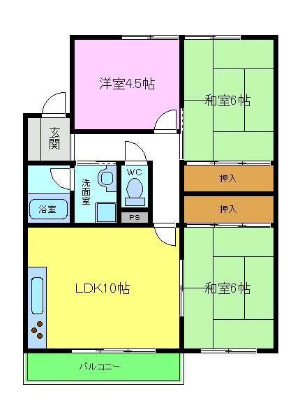 カルムハイツ千代田(3LDK/1階)の間取り写真