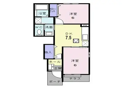 FOREST北ノ浦C(2DK/1階)の間取り写真