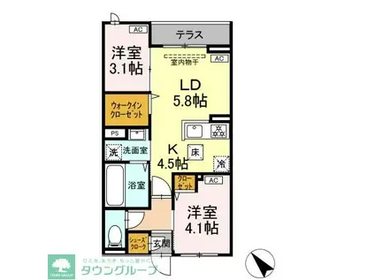 セレスティア白鳥(2LDK/1階)の間取り写真