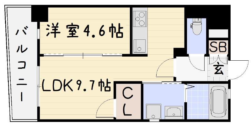 ERDE三萩野(1LDK/7階)の間取り写真