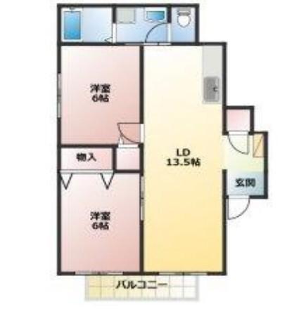 ヴィラ藤岡(2LDK/1階)の間取り写真