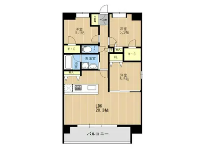 LIBTH原水(3LDK/3階)の間取り写真