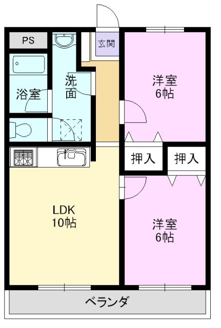 ジョイフル旭ヶ丘(2LDK/3階)の間取り写真