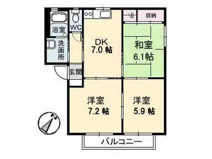 メゾンデラW A棟(3DK/1階)の間取り写真