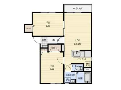 グランドパレスB(2LDK/2階)の間取り写真