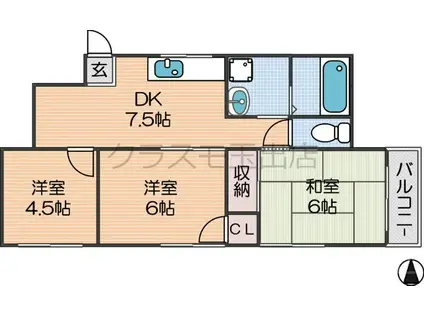 中加賀屋コーポ(3DK/6階)の間取り写真