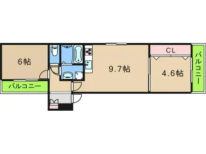セゾンラトゥール今宮(2LDK/1階)の間取り写真