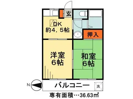 フラット三井(2DK/2階)の間取り写真