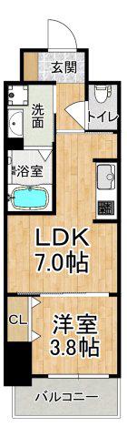 ブランシエスタ明石(1DK/2階)の間取り写真