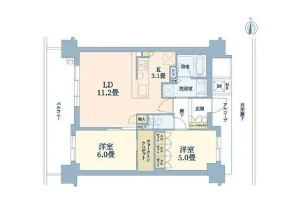 シエリア高槻松原町(2LDK/9階)の間取り写真